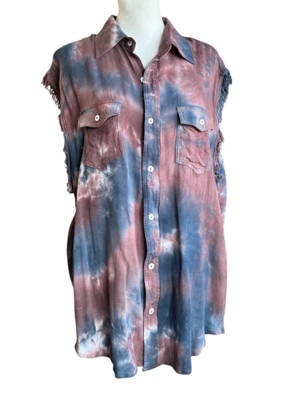 Tie-Dye Sleeveless Shirt with 'Dirty Hippie' Patch on back - Picture 2 of 7